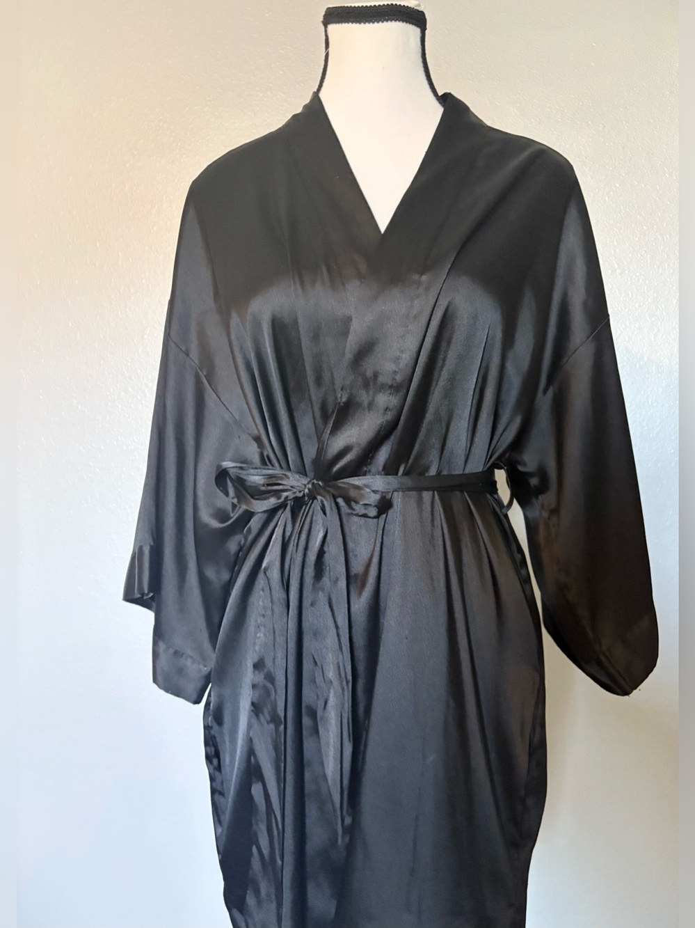 Victoria's Secret Black Satin Wrap Robe with Tie